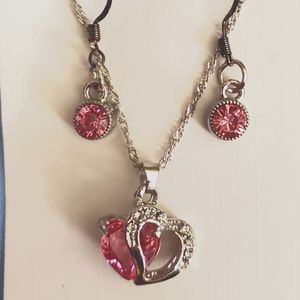 Pink heart necklace & earrings